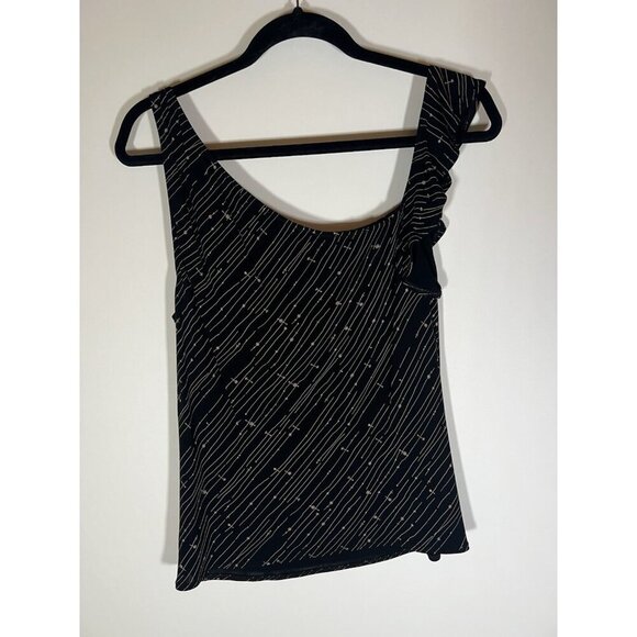 Vintage 90s Y2K Max Studio black ruffle asymmetrical tank blouse L glam - Picture 3 of 10